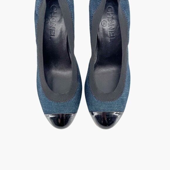 Chanel Elastic CC Logo Blue Denim Pumps High Heels Size 39 US 8-8.5 Women - Picture 4 of 16